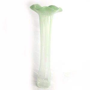 Hand Blown Studio Art Glass Swung Stretch Vase Celadon Green Large 19"